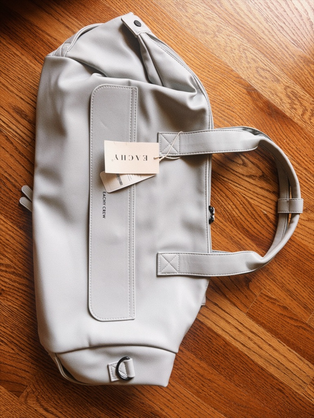 Gray Soft Leather Weekender Duffle Bag